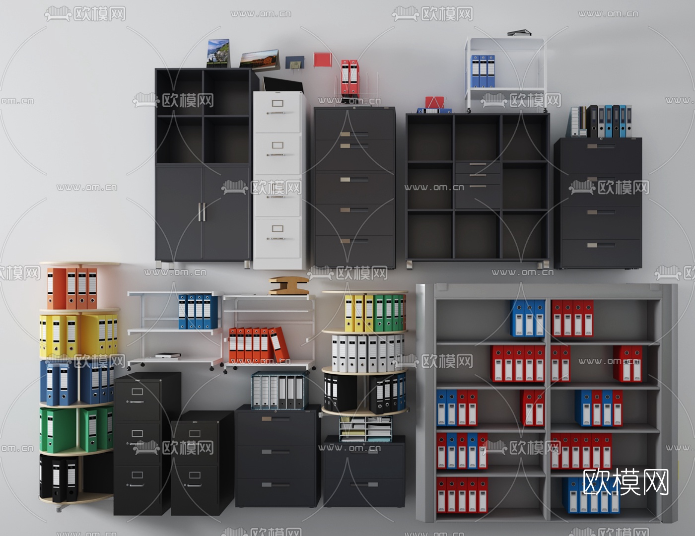现代办公室文件柜文件夹组合3D模型下载