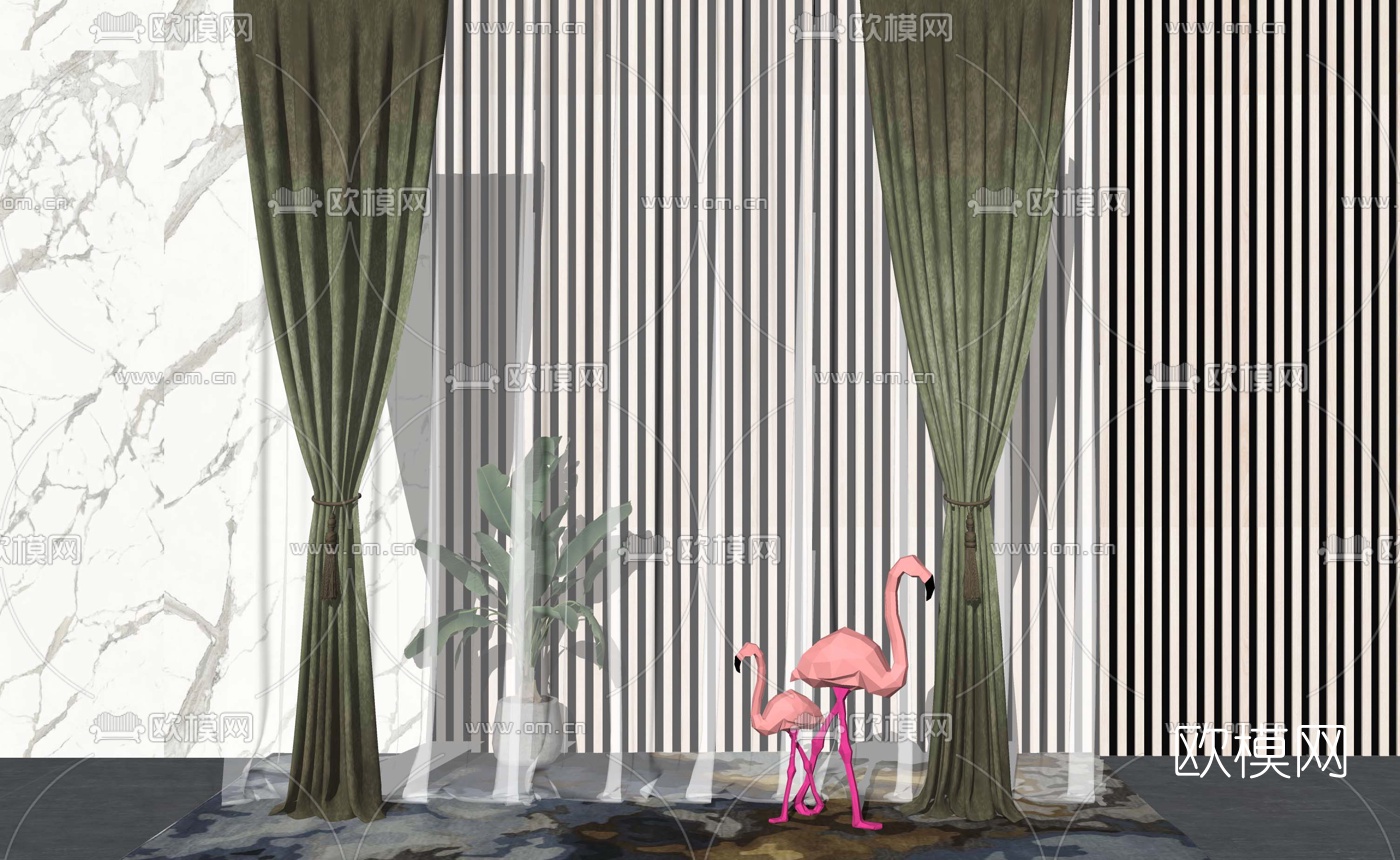 现代布艺窗帘su模型下载（渲染图3）