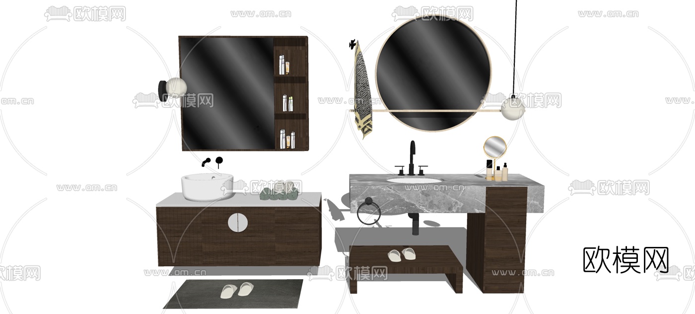 现代浴室柜洗手台组合su模型下载（渲染图2）