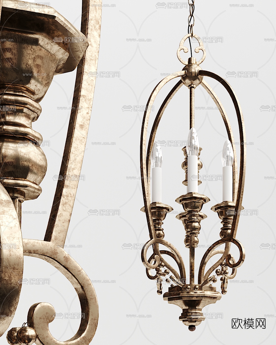 欧式古典金属烛台吊灯3d模型下载（渲染图1）