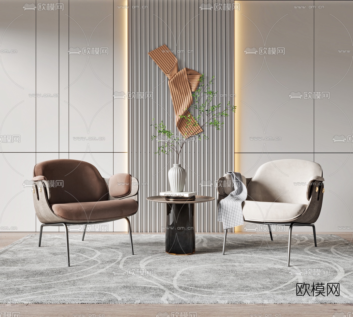 现代布艺单人沙发3d模型下载