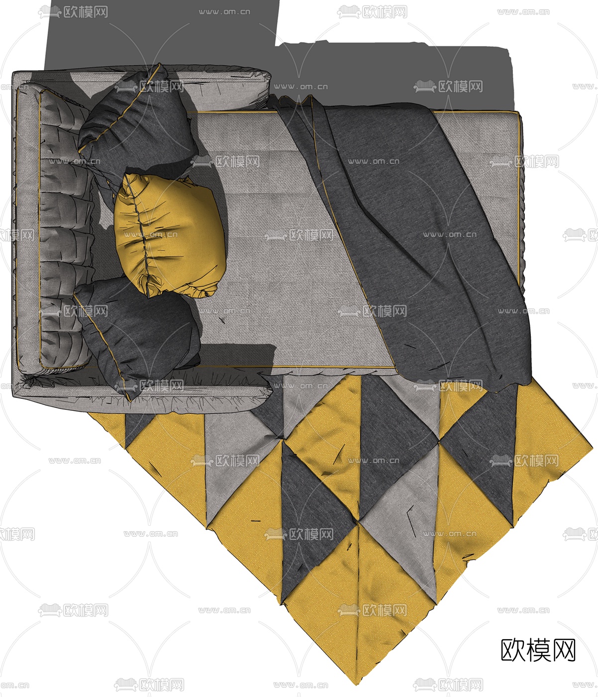 现代贵妃椅su模型下载（渲染图1）