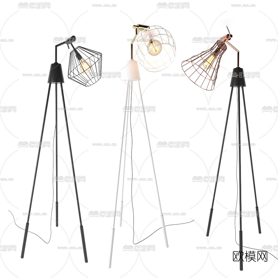 工业风落地灯组合3d模型下载（渲染图1）