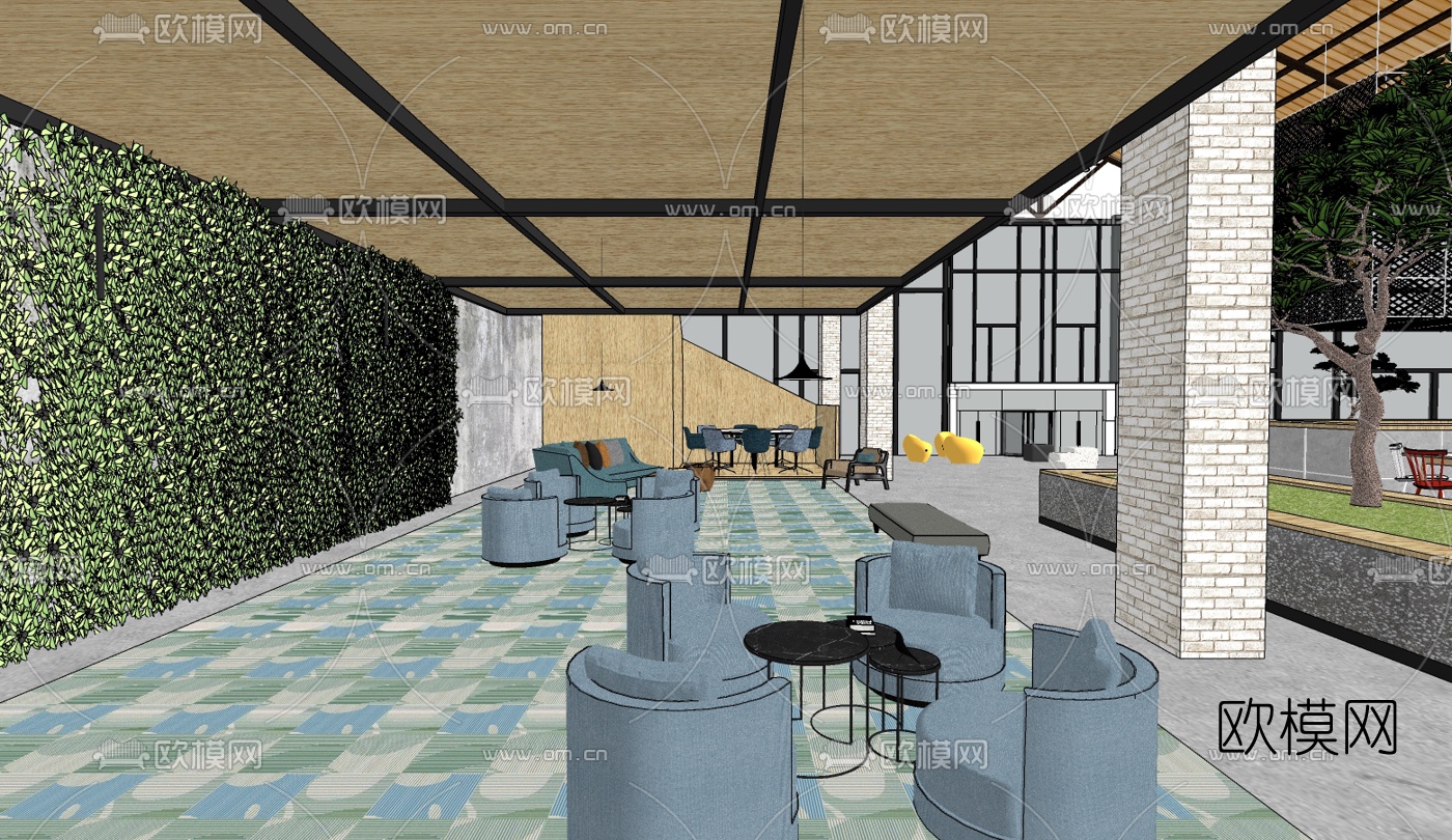 工业风办公区免费su模型下载（渲染图2）