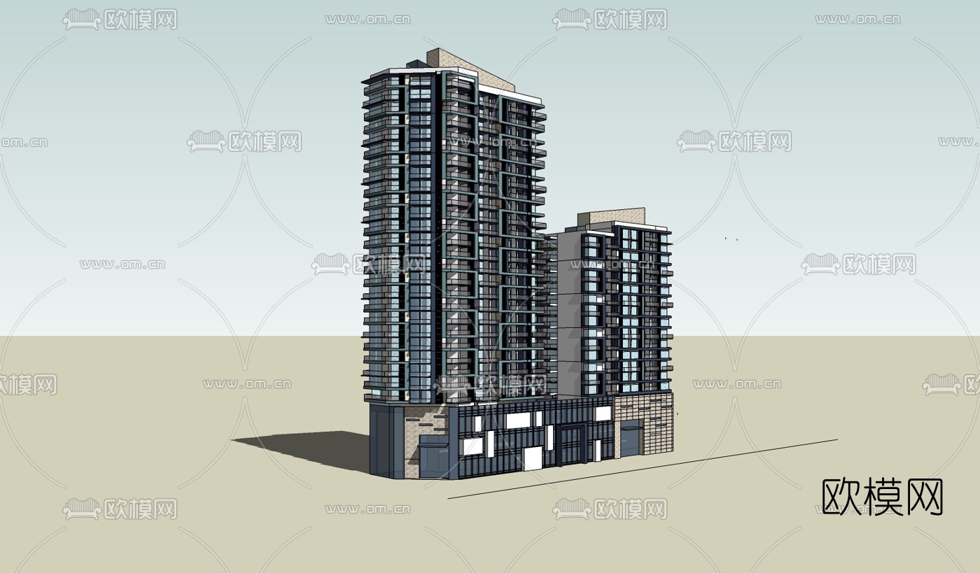 现代办公楼su模型下载