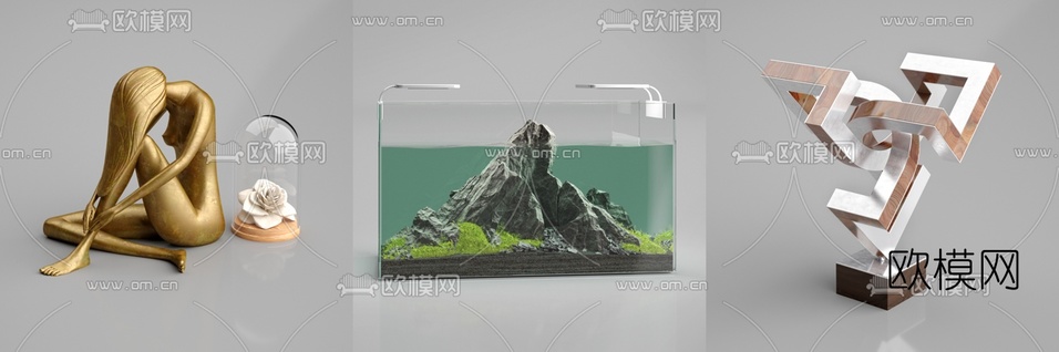 现代鱼缸人物雕塑摆件3d模型下载