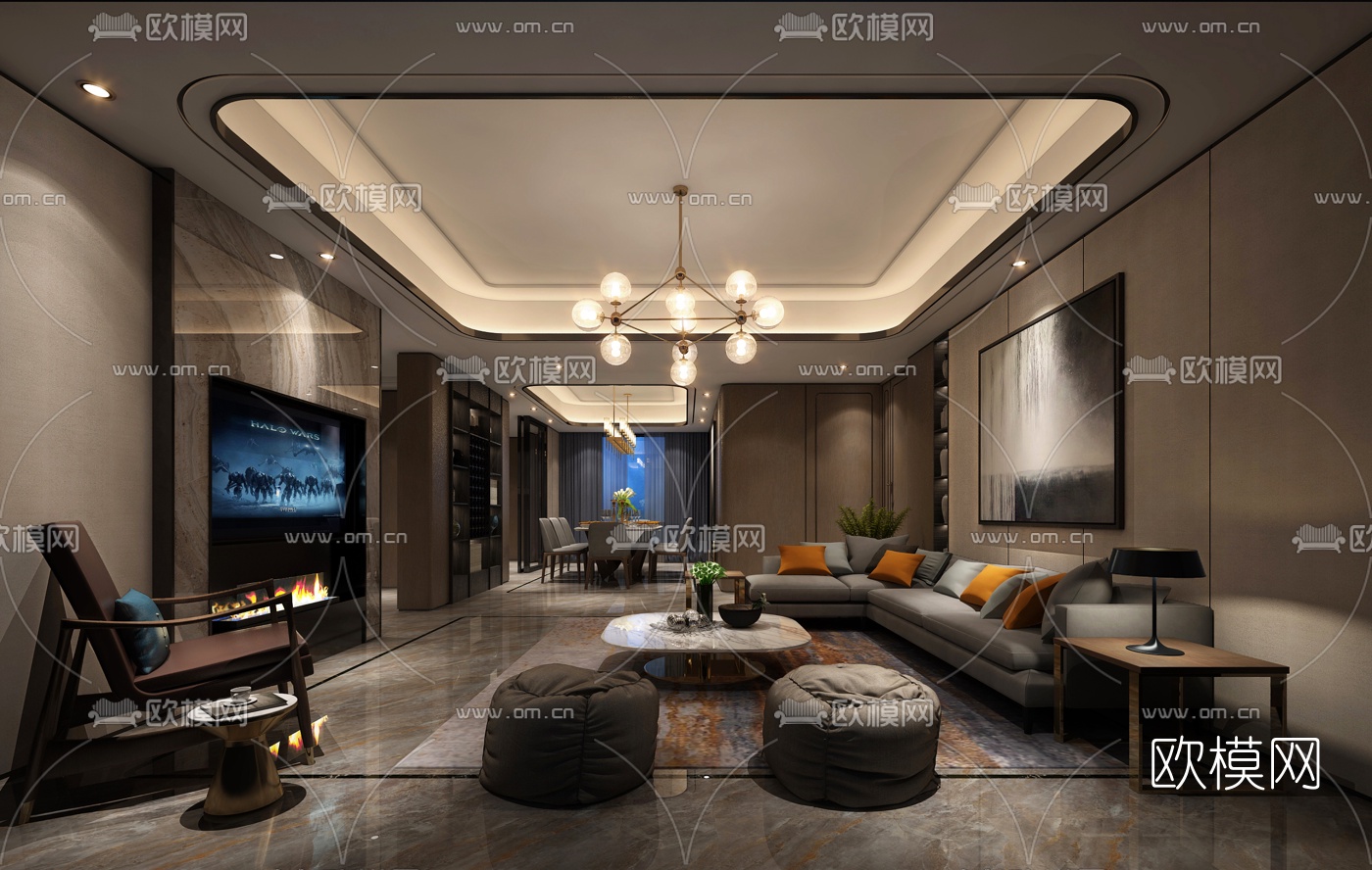 港式客厅餐厅3D模型