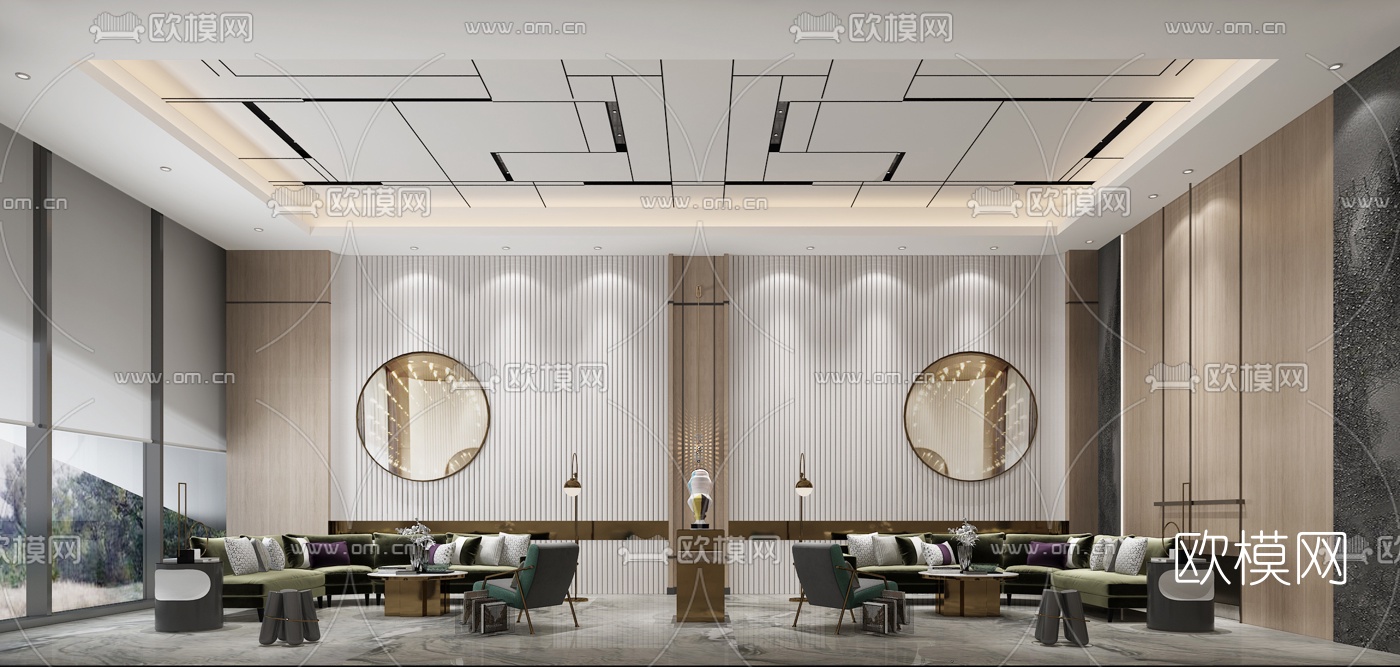 现代售楼处前台大厅接待区3d模型下载（渲染图2）