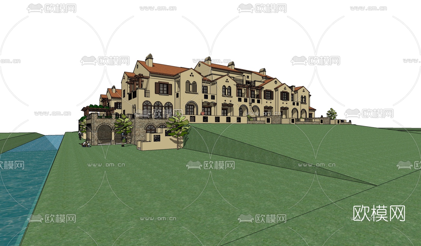 欧式连排别墅su模型下载（渲染图4）