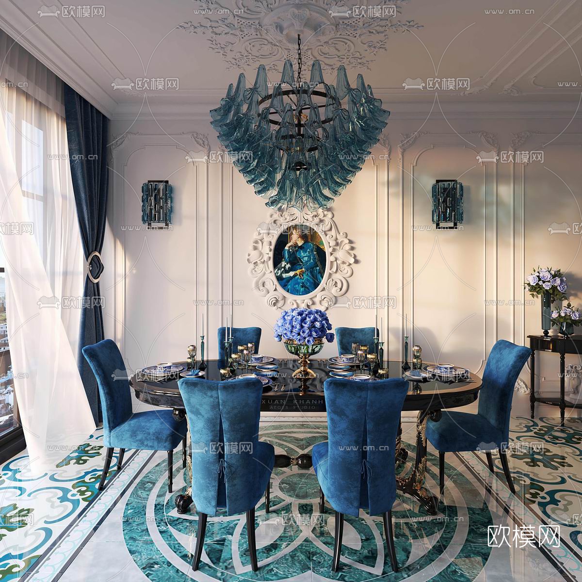 欧式餐厅su模型下载（渲染图1）