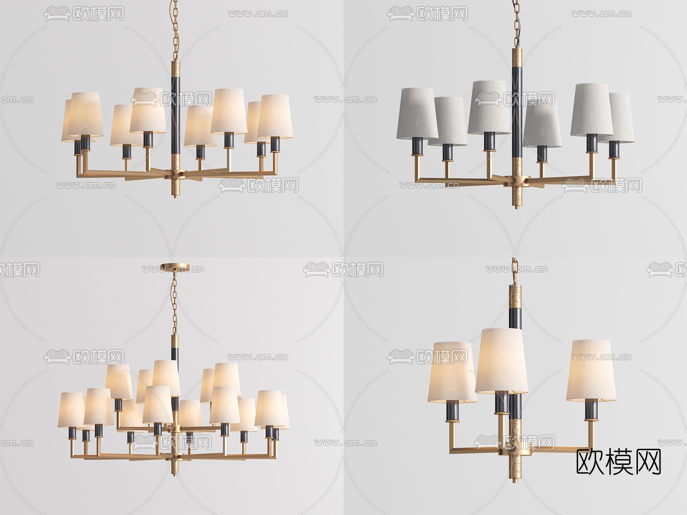 新中式金属多头吊灯3d模型下载（渲染图4）