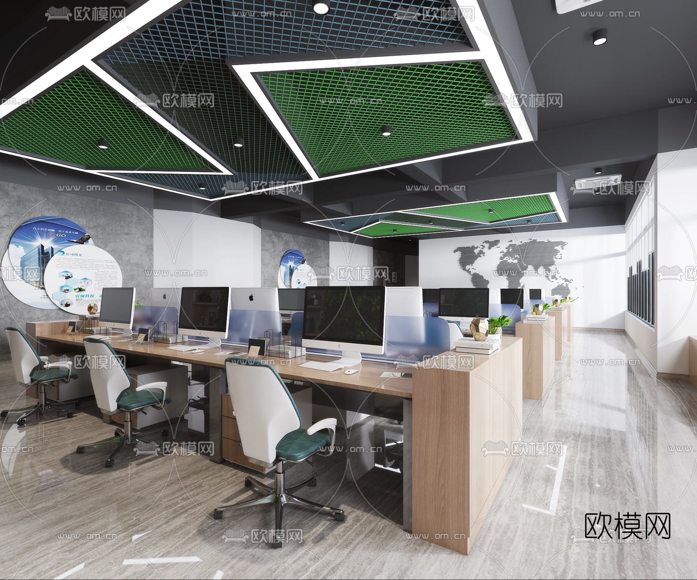 现代敞开式办公室3d模型