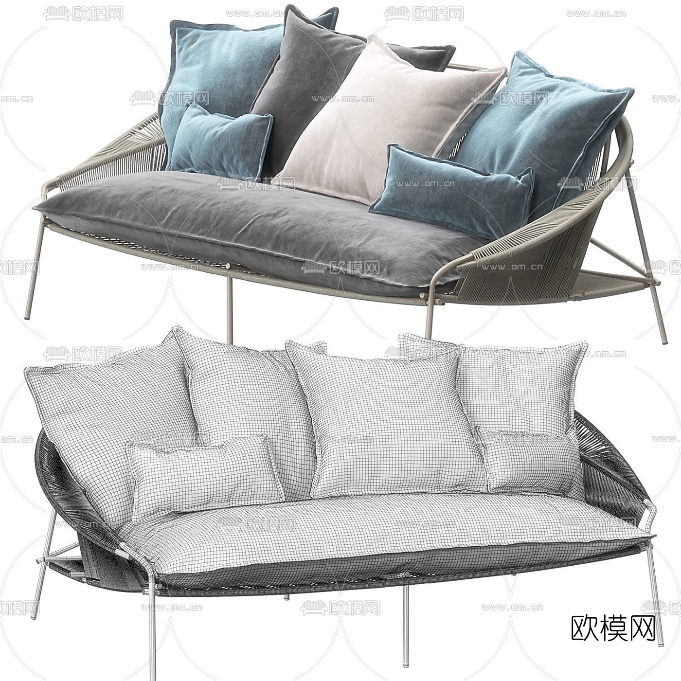minotti现代藤编户外沙发3d模型下载（渲染图2）