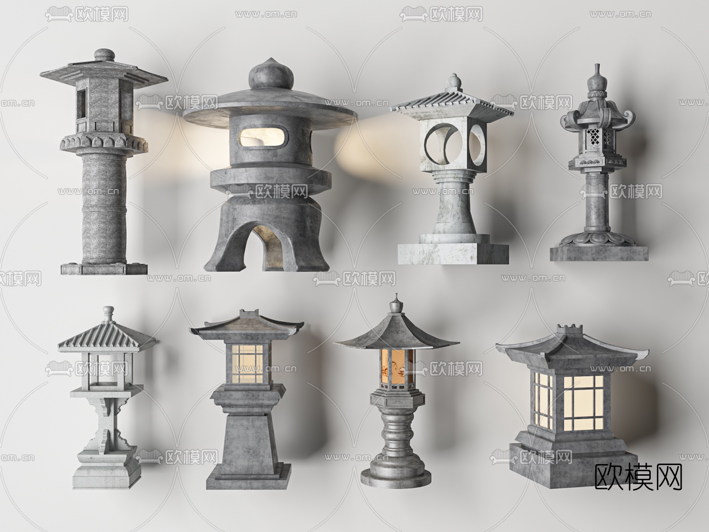 新中式户外草坪落地灯3d模型下载