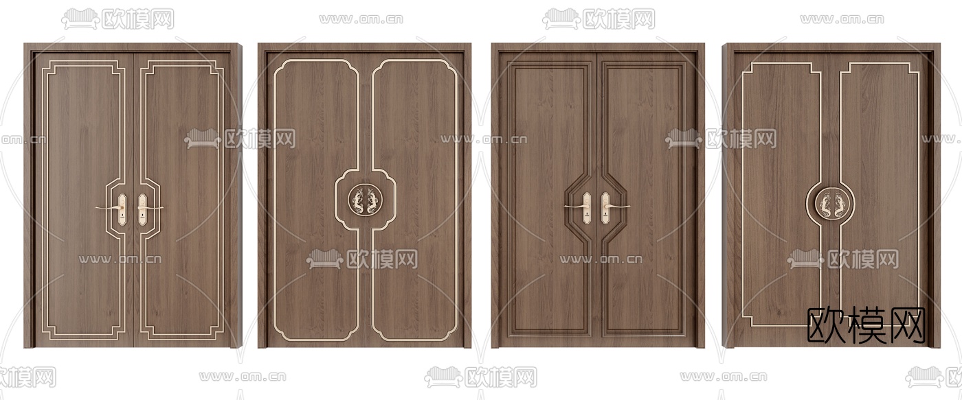新中式木双开门3d模型