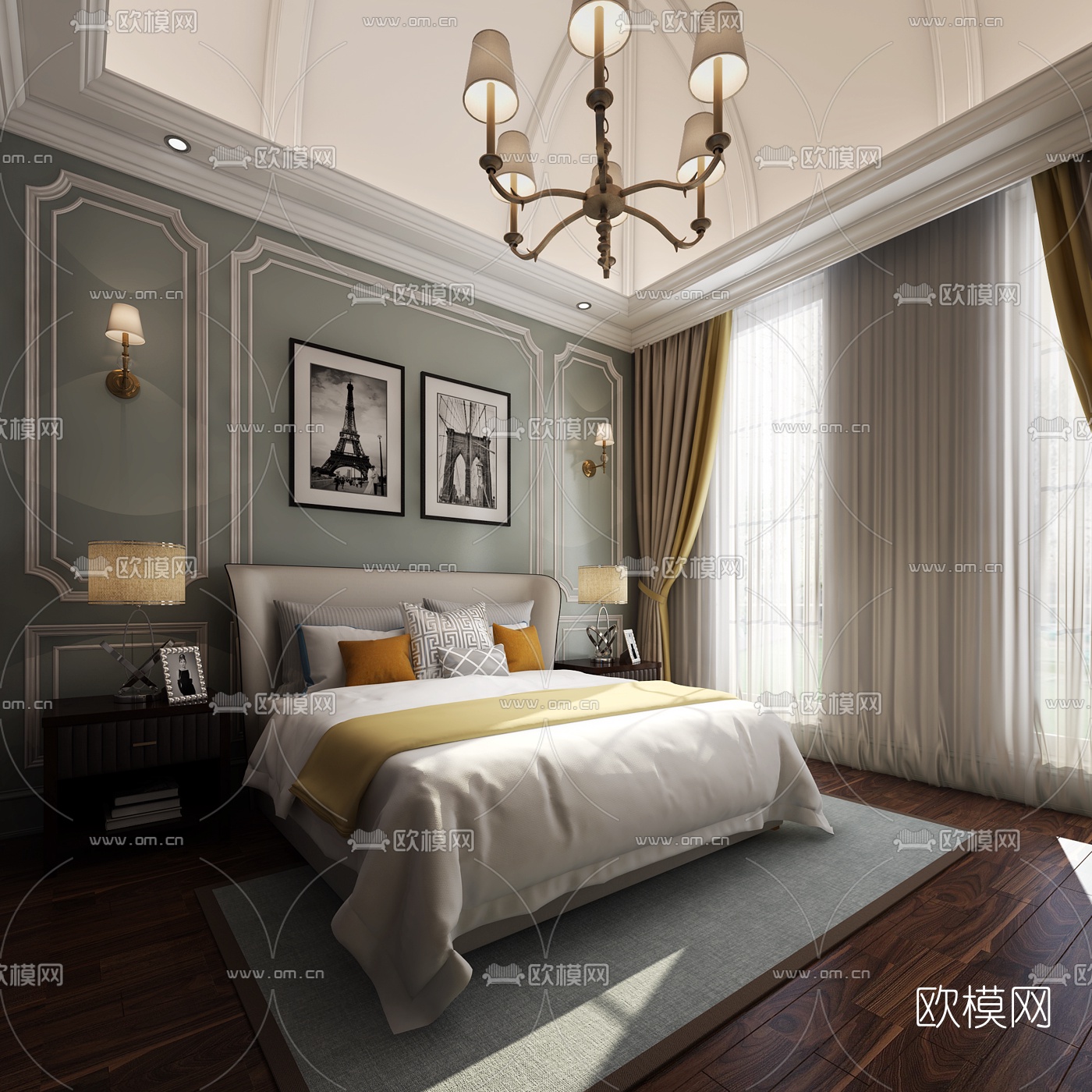 美式卧室3D模型-免费3dmax模型库-欧模网