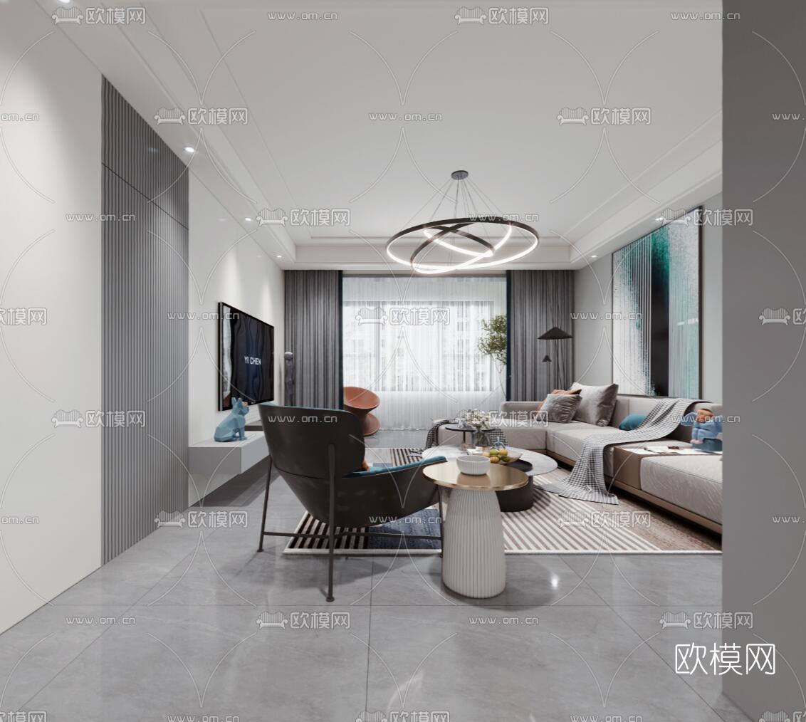 现代客厅餐厅cr全景3d模型