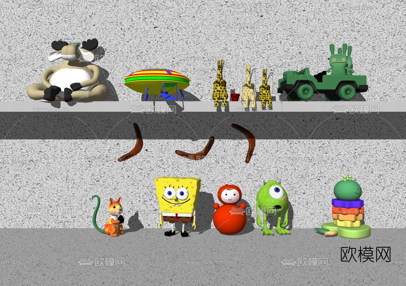 现代玩具玩偶组合su模型下载