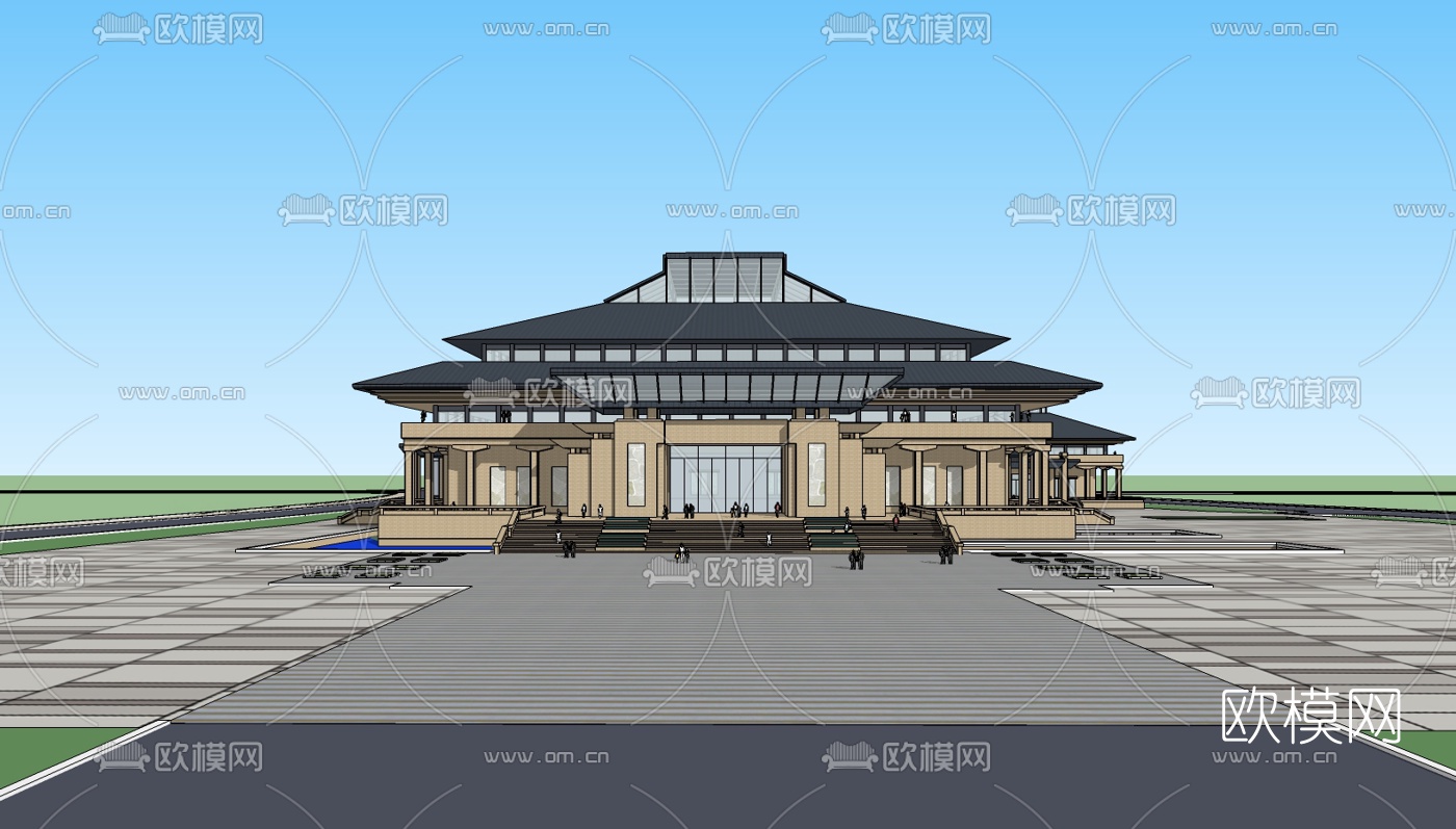 新中式博物馆su模型下载（渲染图2）