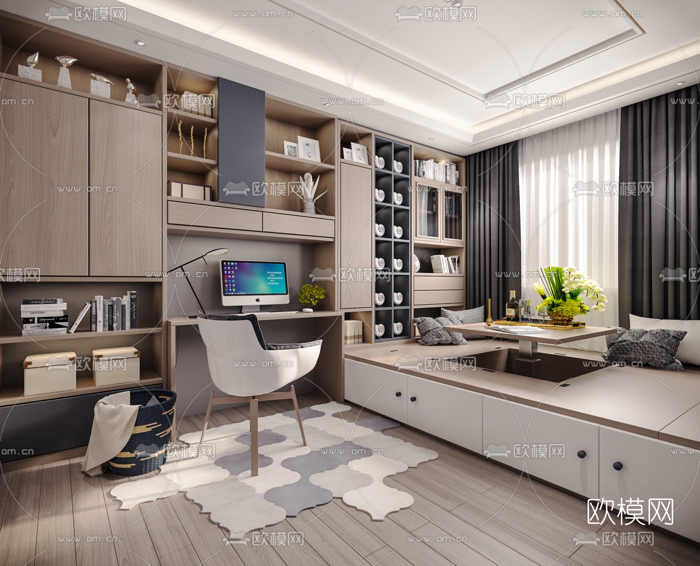 北欧榻榻米书房3d模型下载