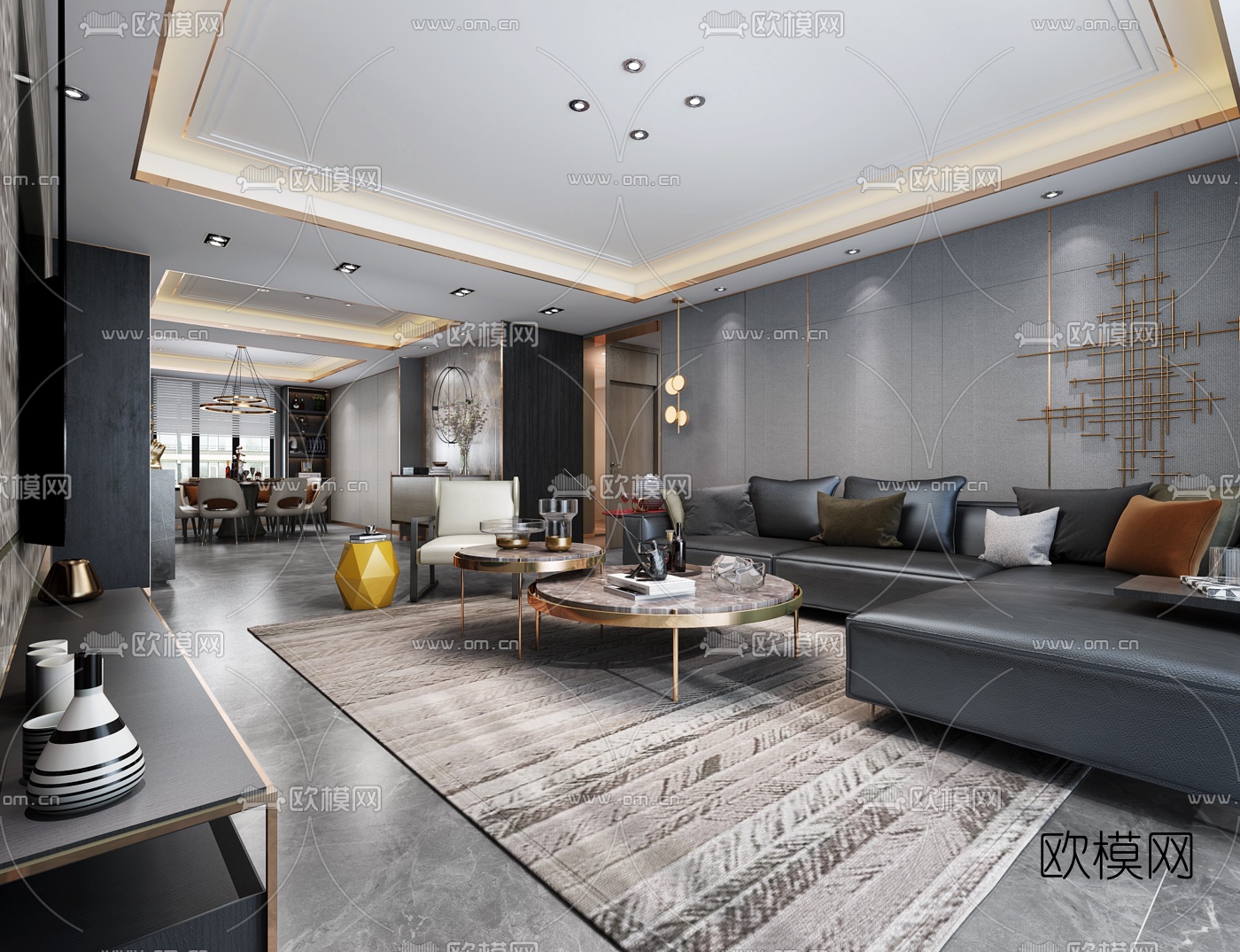 后现代客厅餐厅书房3d模型