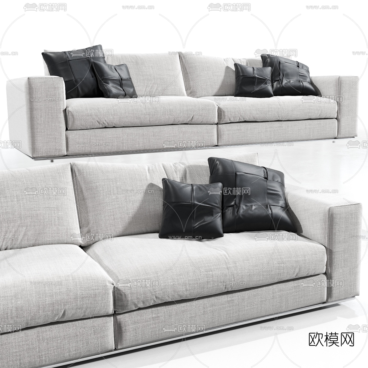 现代布艺双人沙发3D模型-免费3dmax模型库-欧模网