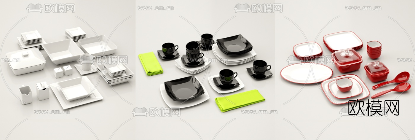 现代厨房盘子勺子餐具3d模型下载