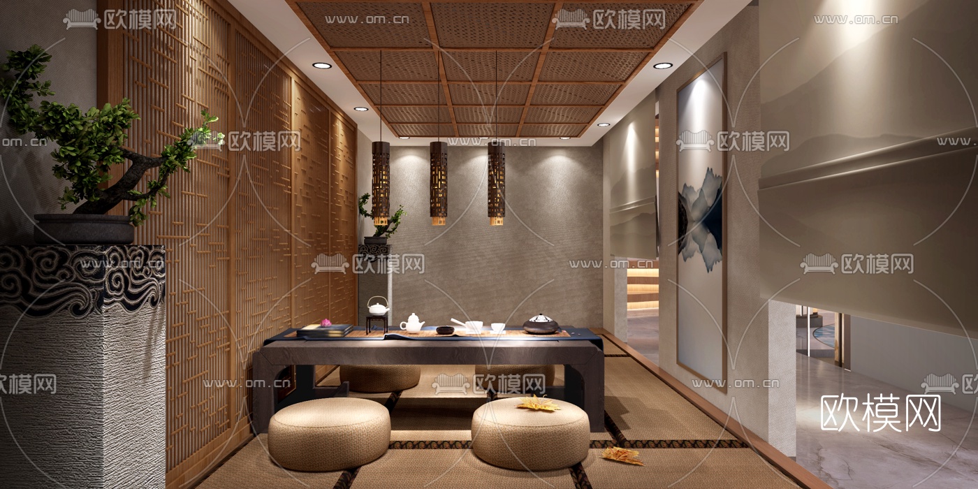 新中式茶楼3d模型下载（渲染图3）