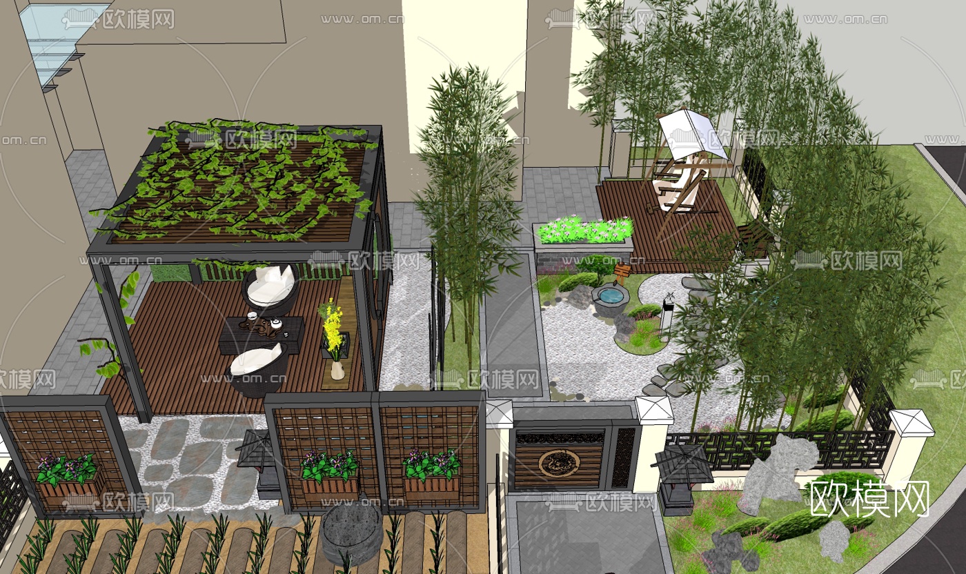 中式园林景观su模型下载（渲染图4）