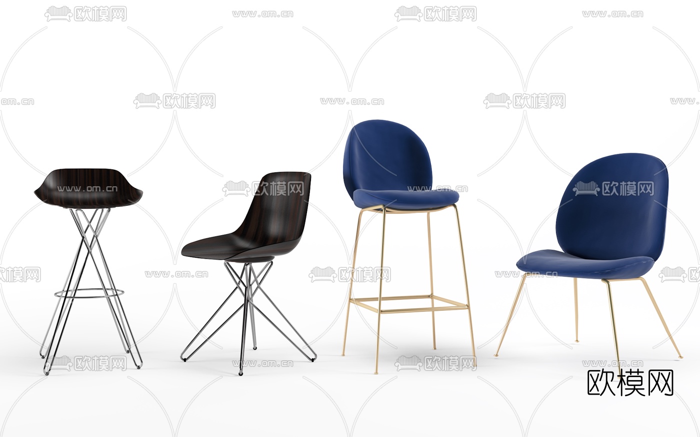 现代轻奢吧椅椅子组合3d模型下载（渲染图3）