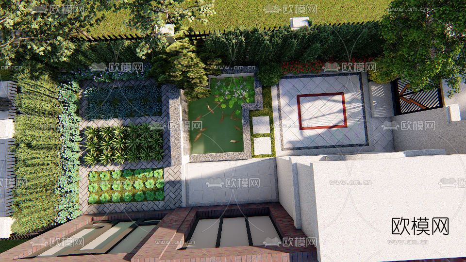 现代别墅庭院花园设计su模型下载（渲染图5）