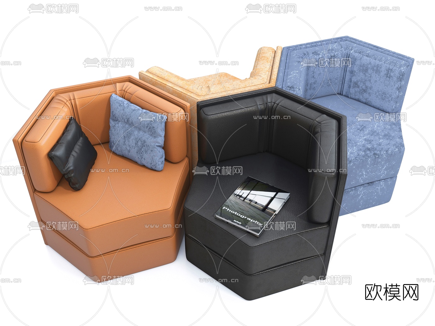 现代皮革异型沙发3d模型