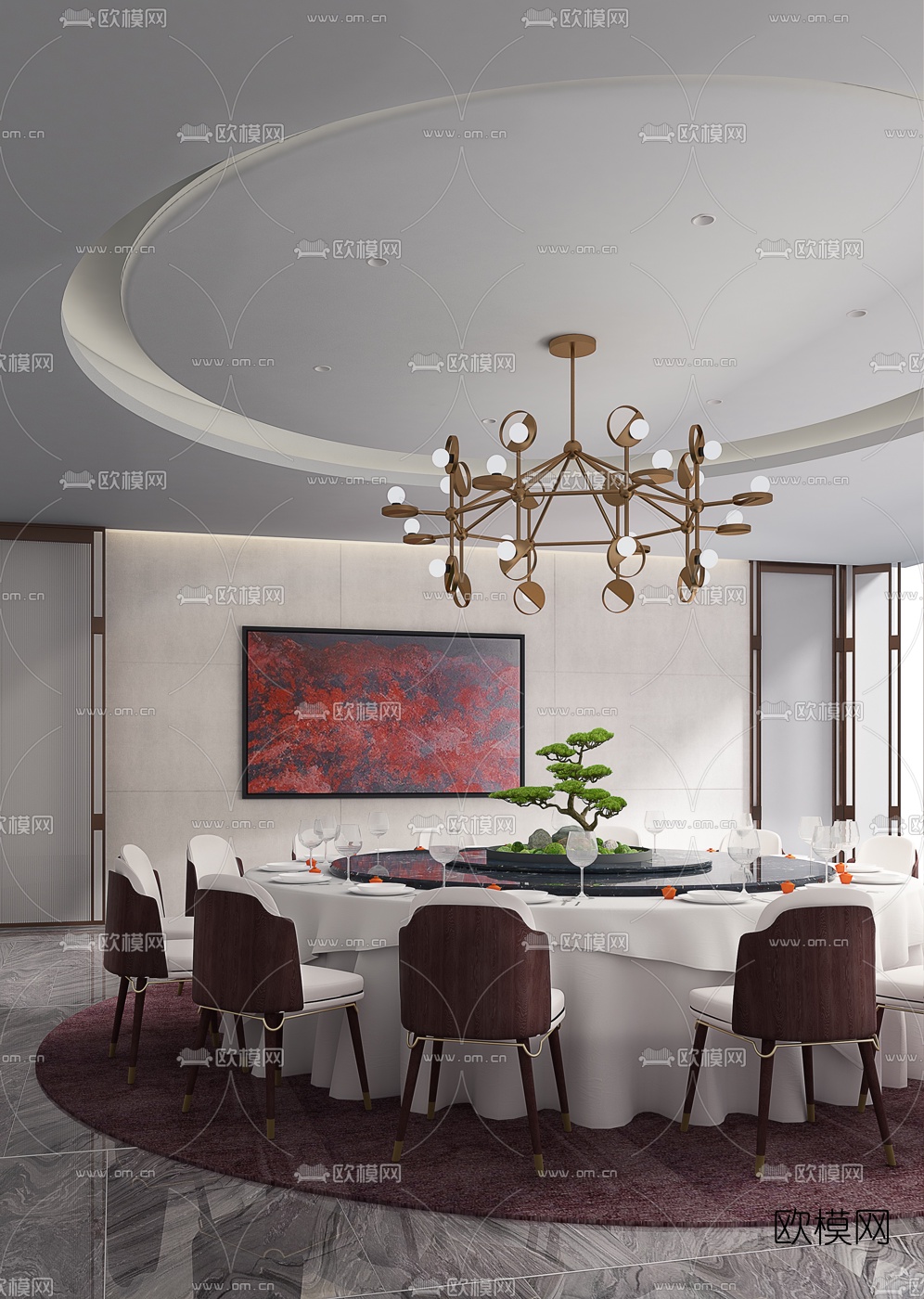 牧笛设计 新中式餐厅包间3d模型下载