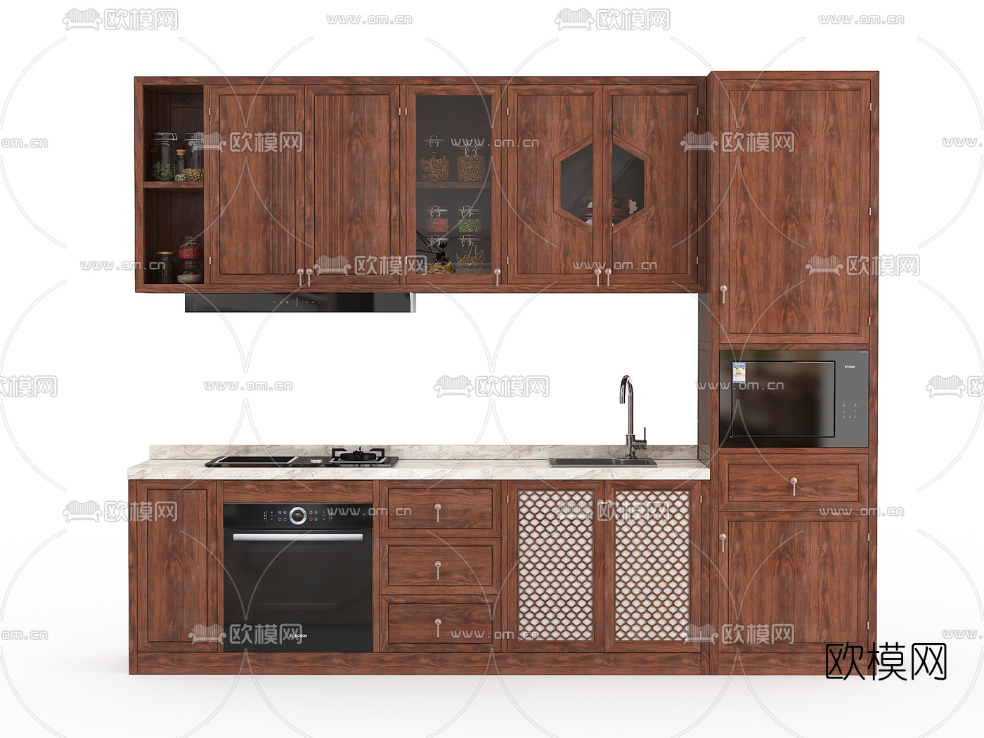 新中式实木橱柜3d模型下载