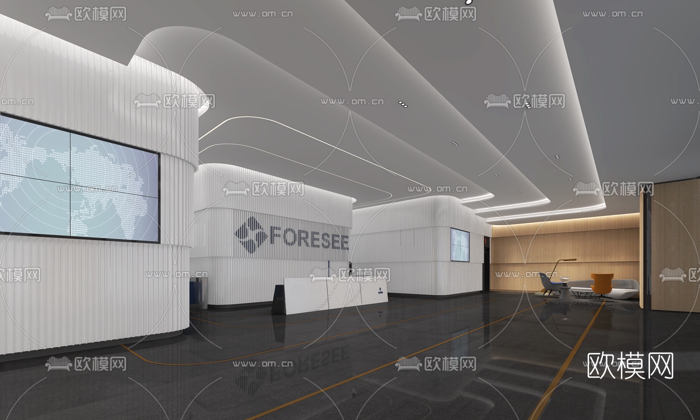 现代前台大厅3d模型-免费3dmax模型库-欧模网