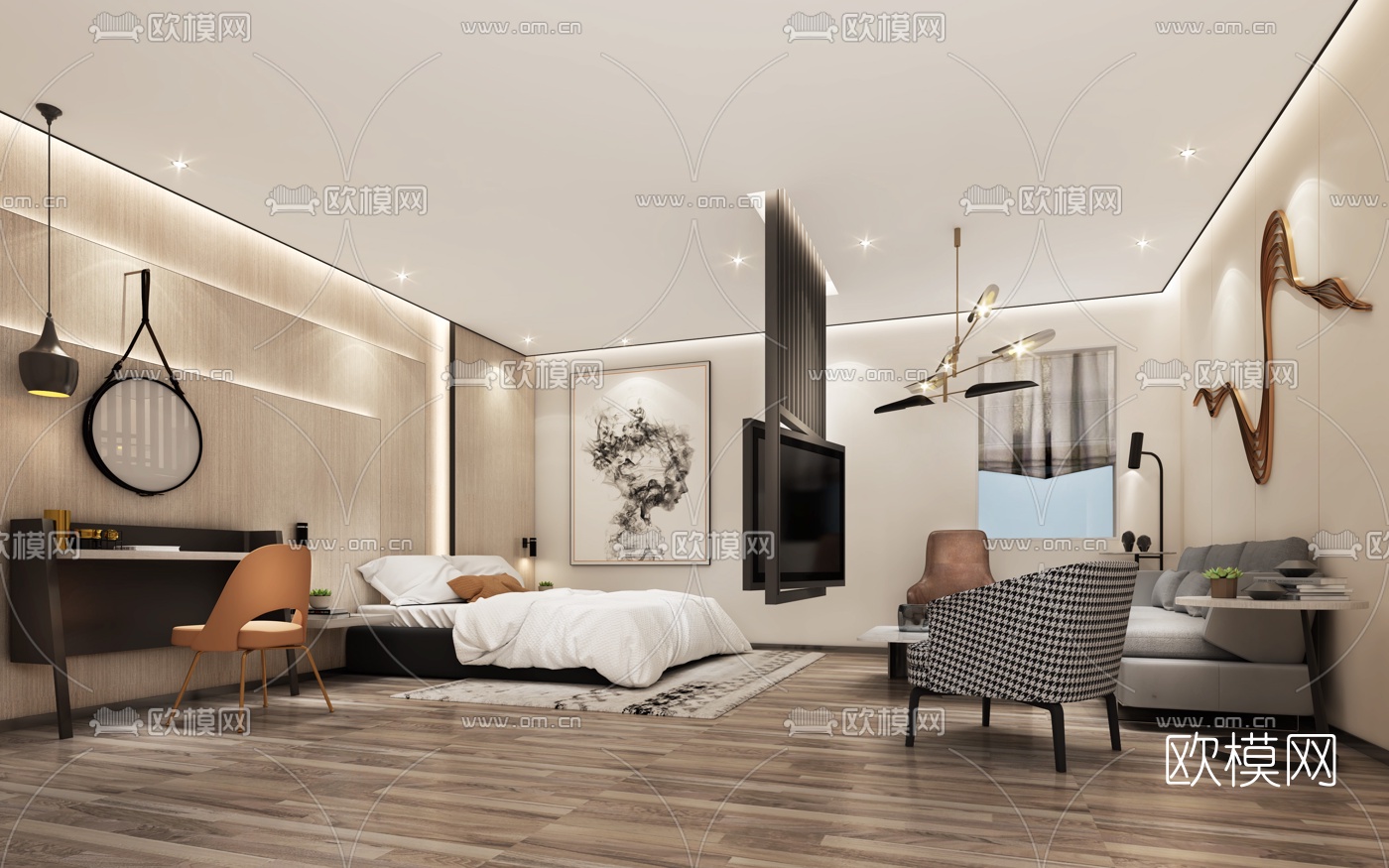 现代酒店客房3d模型下载