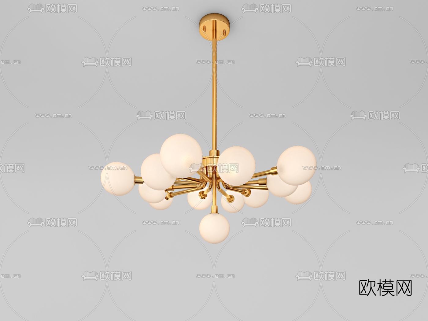 北欧金属多头吊灯3d模型下载（渲染图2）