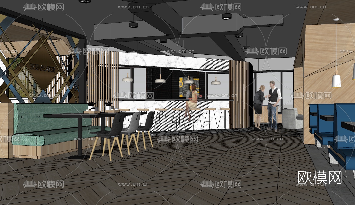 北欧茶餐厅免费su模型下载（渲染图3）