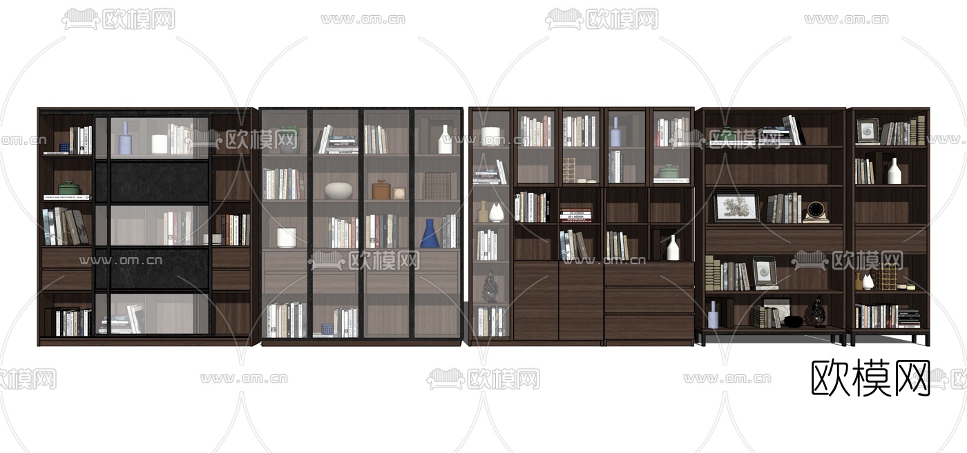 现代书柜摆件组合su模型下载（渲染图1）