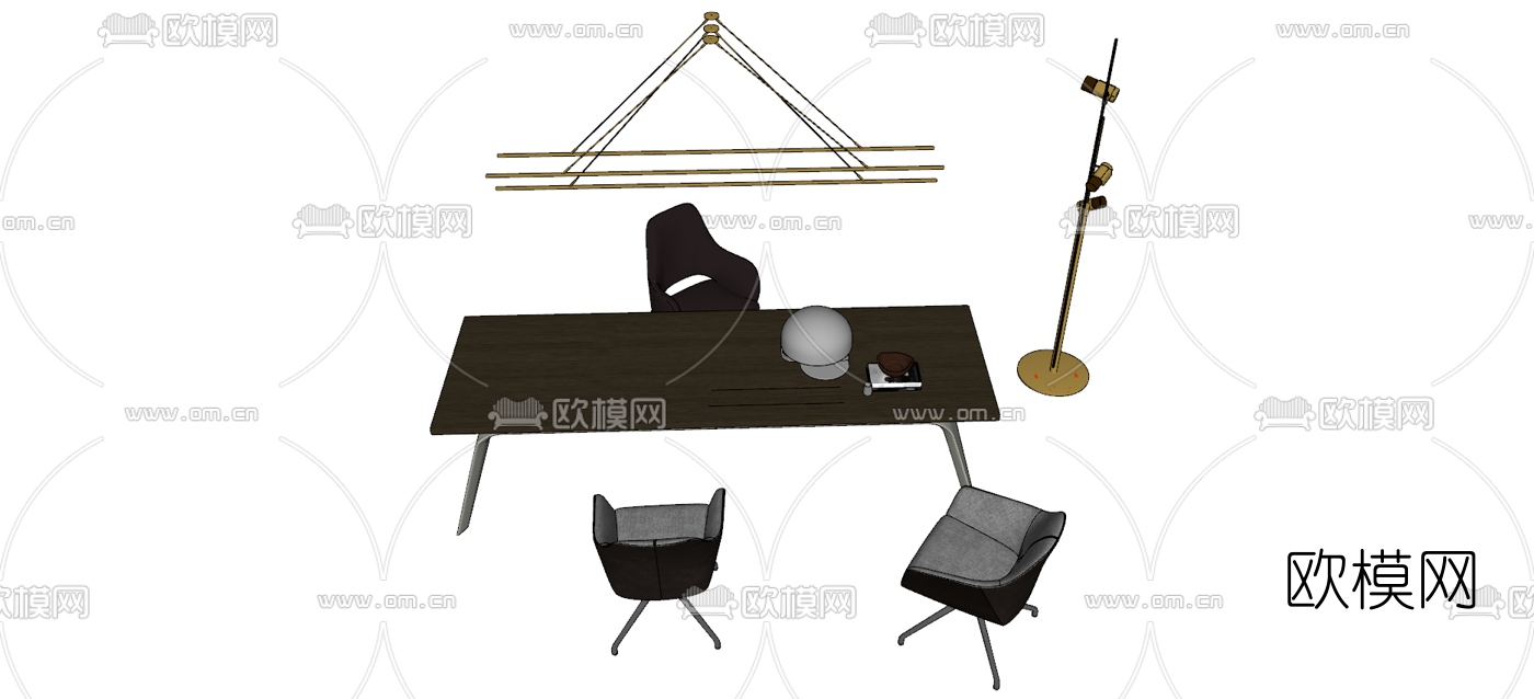 现代办公桌椅班台su模型下载（渲染图3）