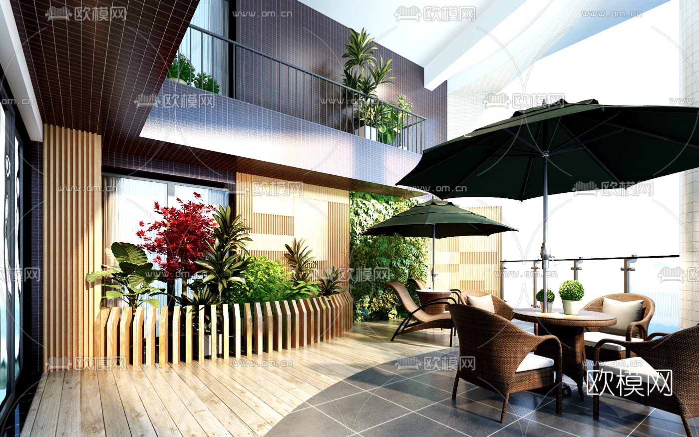 现代室外阳台庭院花园休闲区3D模型-免费3dmax模型库-欧模网