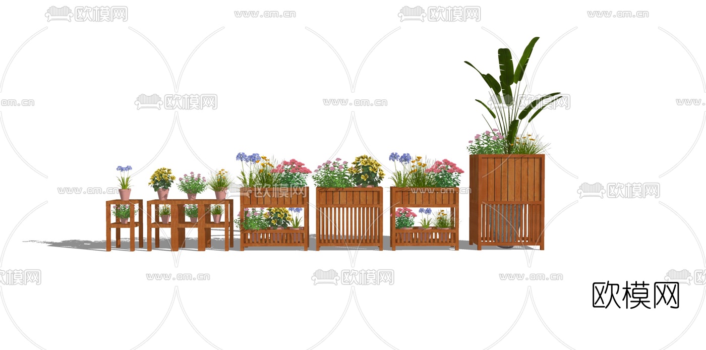 现代花箱盆栽组合su模型下载（渲染图1）