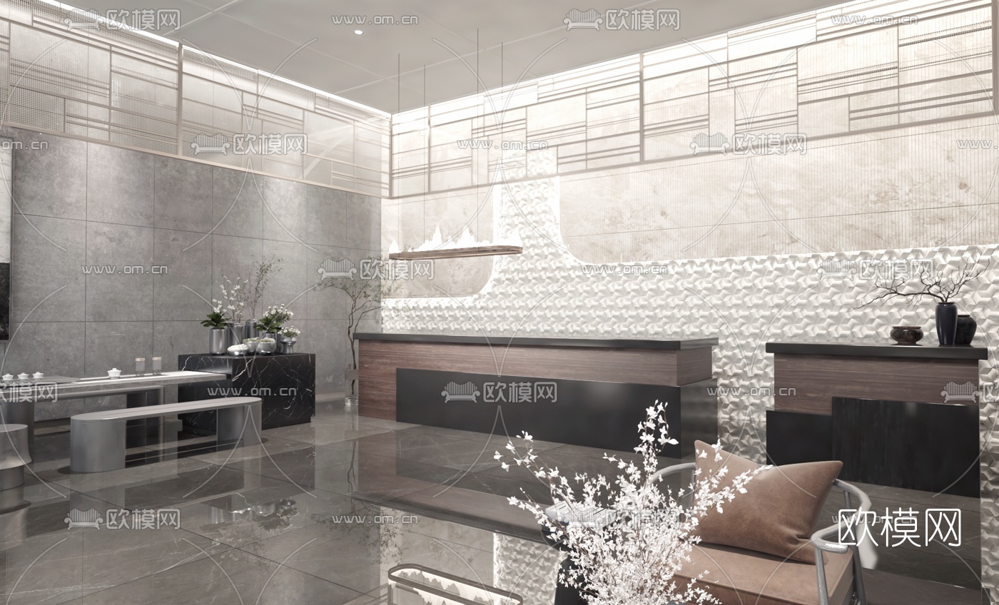 现代酒店大厅3d模型下载