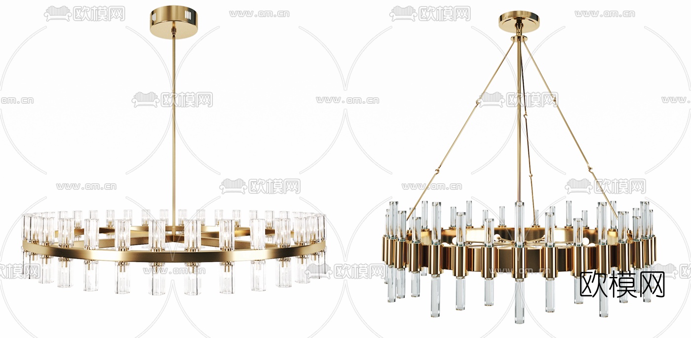 现代金属水晶多头吊灯3d模型下载（渲染图3）