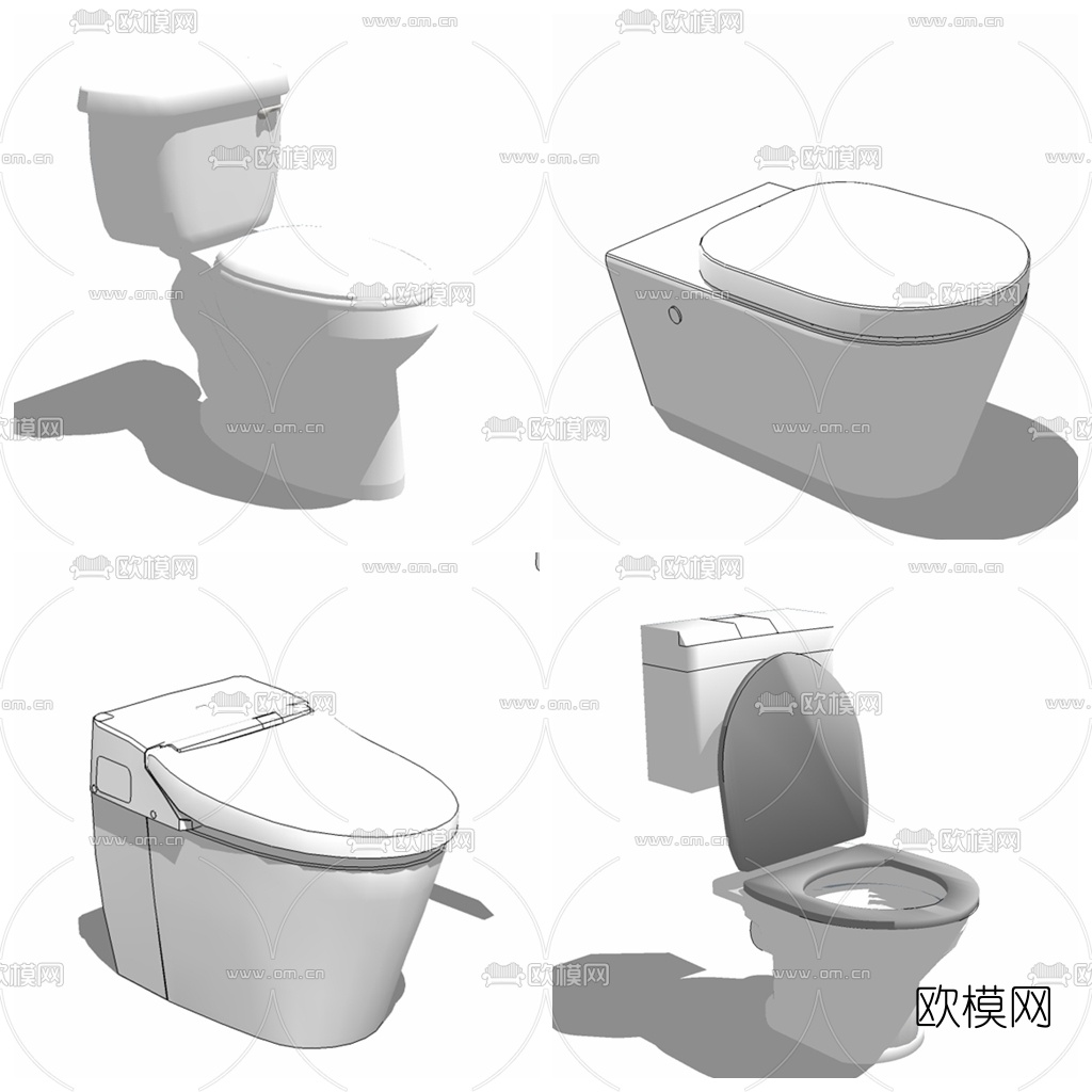 现代马桶组合su模型下载（渲染图2）