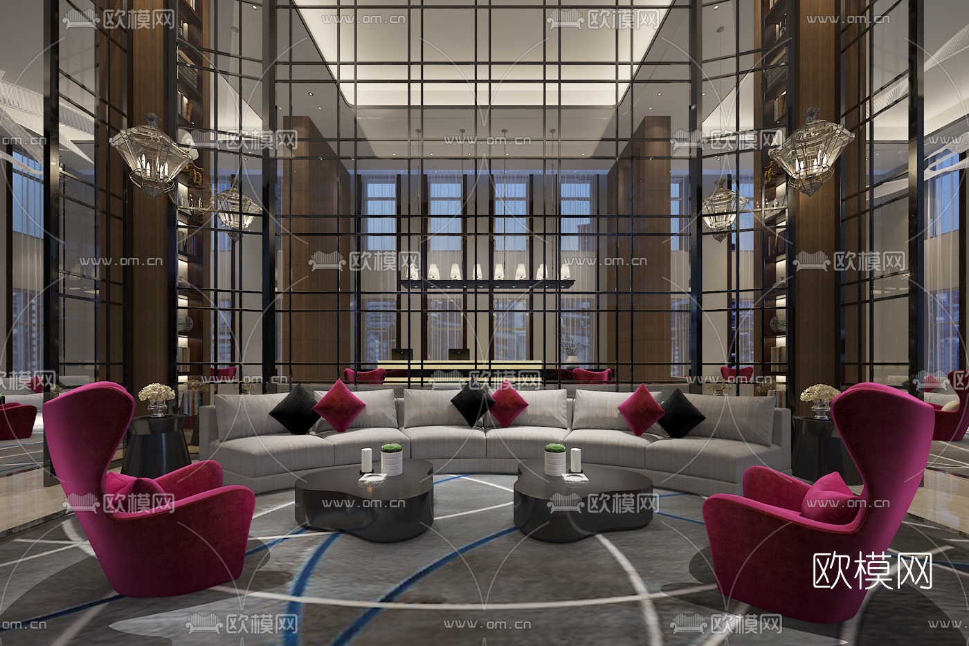 现代轻奢酒店休息区3d模型下载