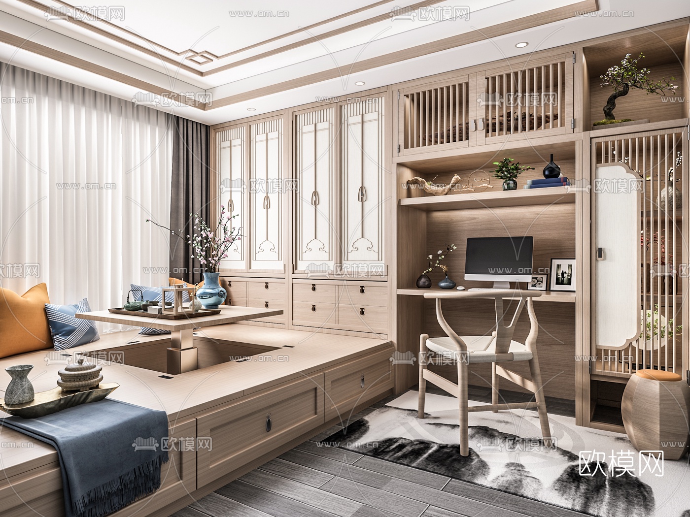 日式榻榻米书房3d模型下载（渲染图1）