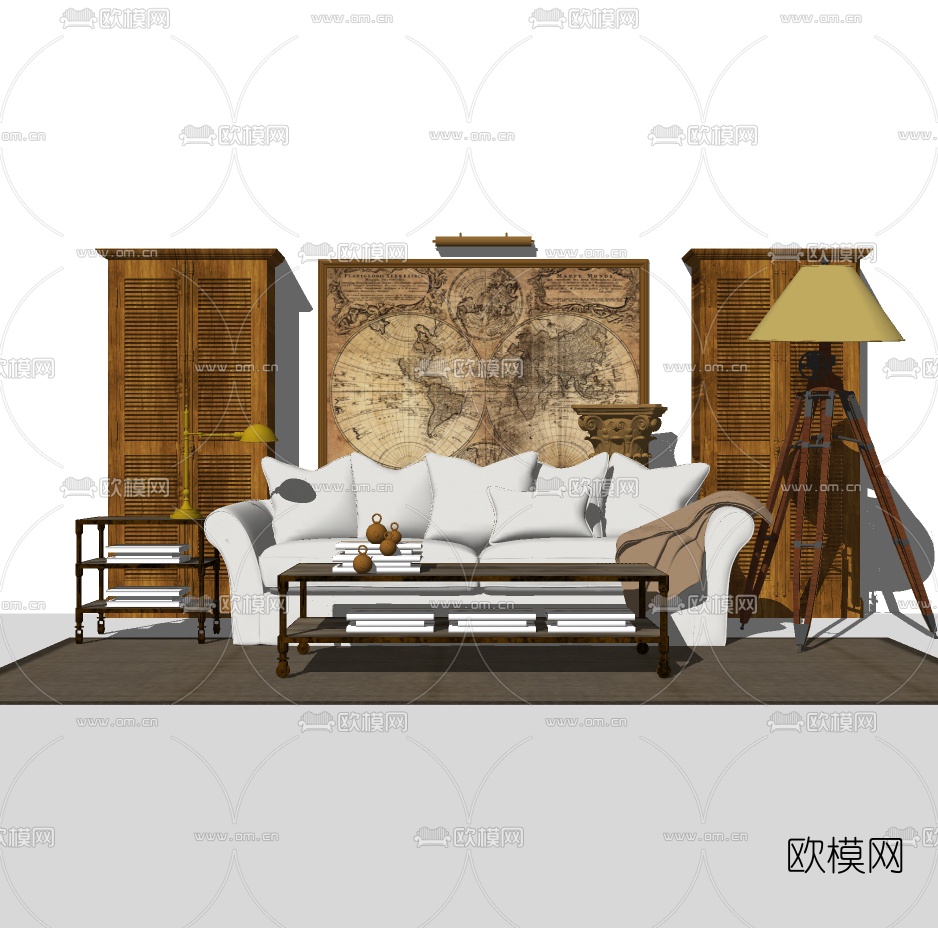 欧式布艺双人沙发免费su模型下载