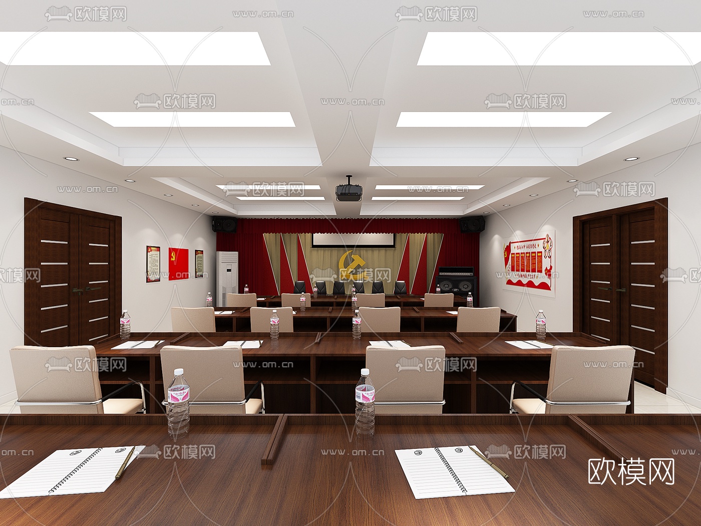 现代党建会议室免费3d模型