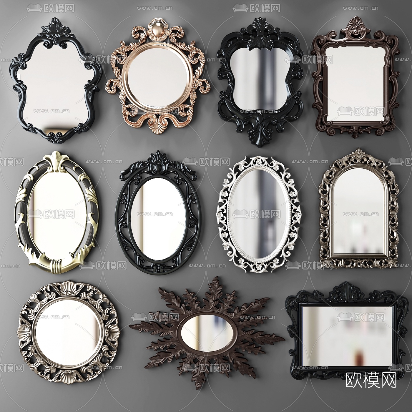 欧式雕花装饰镜组合3D模型下载